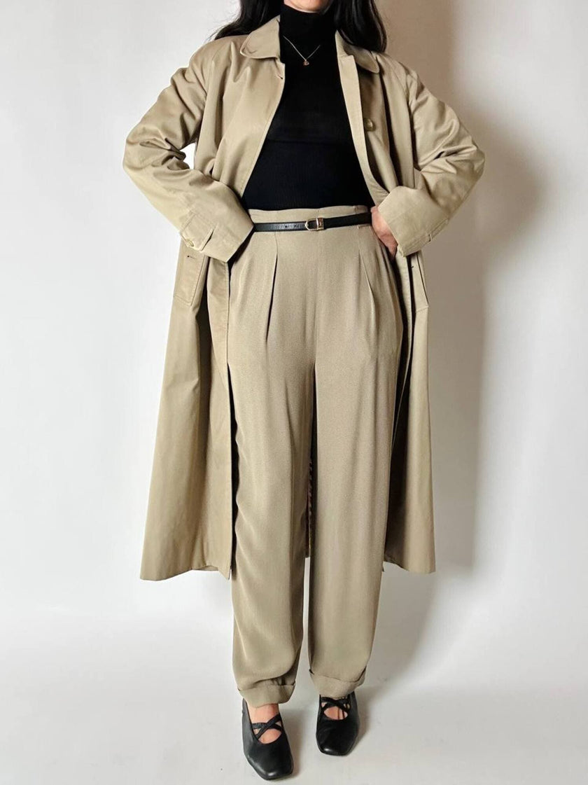Vintage high-waisted Emporio Armani trousers in khaki Fil-à-Fil fabric