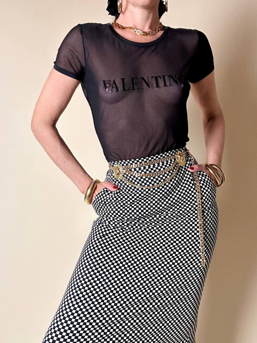 T-shirt in rete nera elasticizzata “Valentino Garavani Swimwear”
