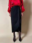 Gonna tulip nera in rasato di lana con riporti in raso “Guy Laroche”