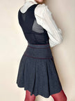 Minigonna Yves Saint Laurent in lana grigio antracite con piping a righe bordeaux e blu
