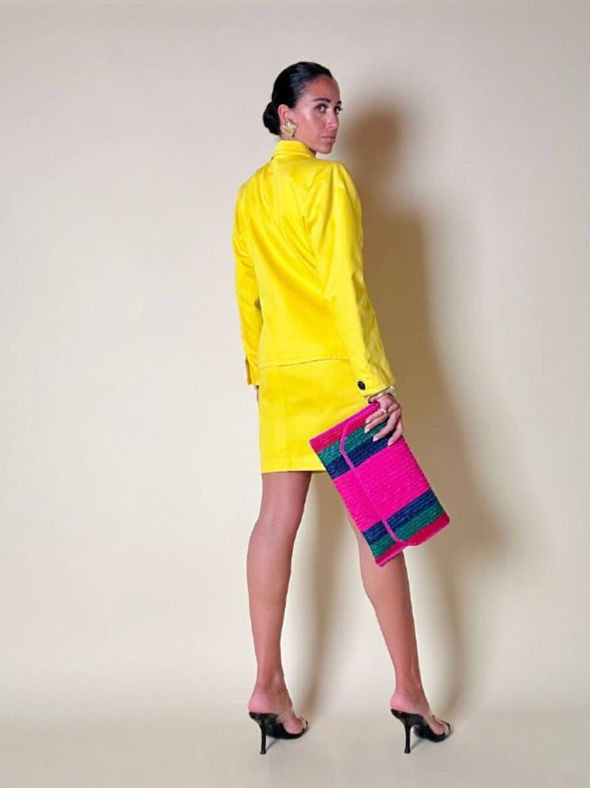 Maxi pochette in paglia a righe multicolor “Yves Saint Laurent”
