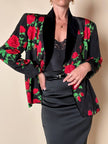 Blazer doppiopetto in tessuto moiré fantasia rose rosse