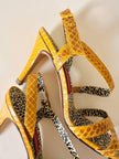 Sandali in whips giallo curcuma con fodera leopardata “Andrea Pfister”