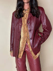 Giacca in pelle bordeaux con cintura in vita Tradition Of Quality Trade Mark Fashion Style