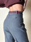 Pantalone a vita alta in lana pied de poule grigio e ottanio Basile