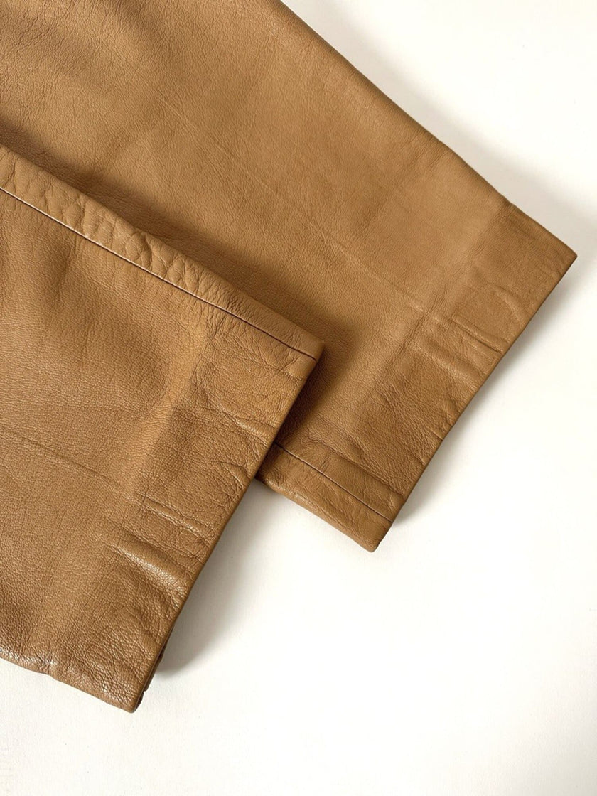 Vintage high-waisted tan leather trousers by Modissa