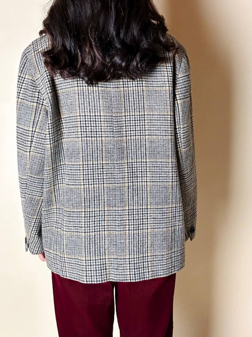 Blazer Guy Laroche in lana Principe di Galles con colletto in velluto nero