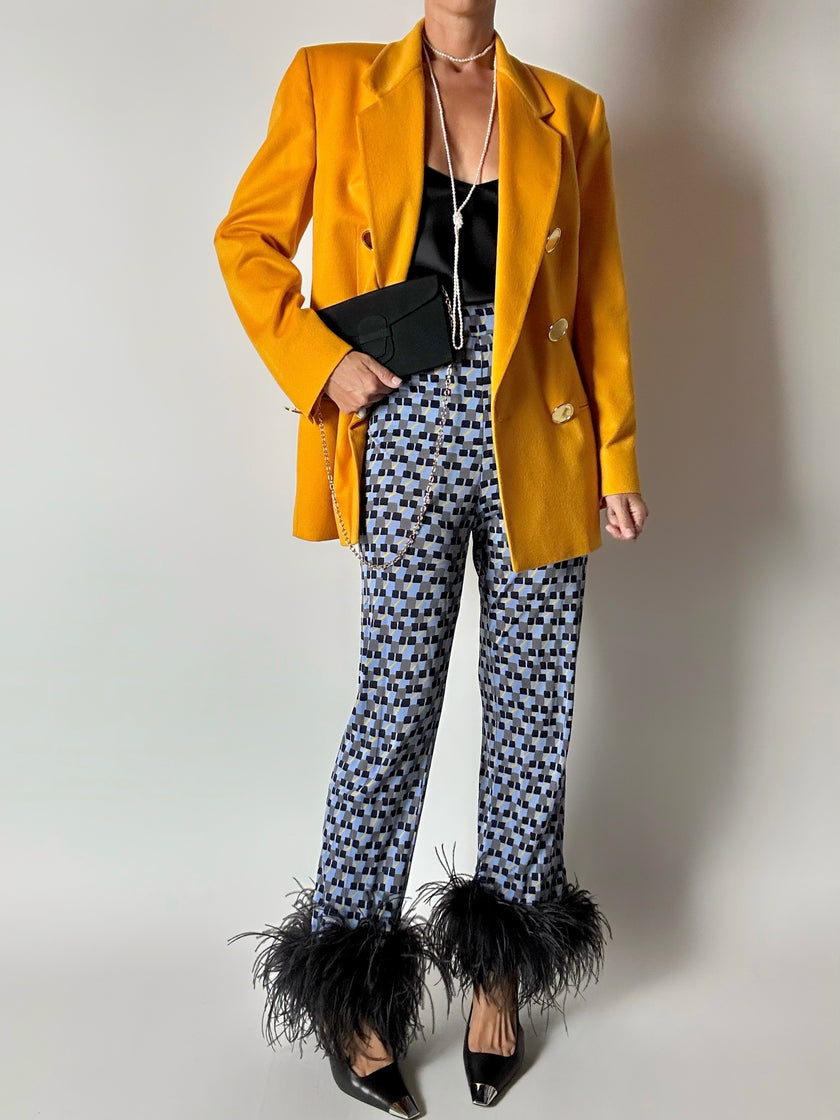Blazer vintage Genny in cashmere giallo becco d’oca con bottoni gioiello dorati