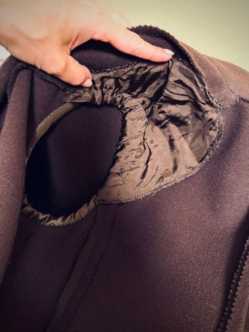 Cappotto doppiopetto in drap di lana caffè con polsi di visone