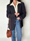 Blazer vintage Enrico Coveri You Young in rasato di lana blu notte con bottoni dorati