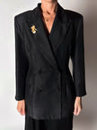 Blazer vintage Episode in shantung di seta nera con bottoni in passamaneria