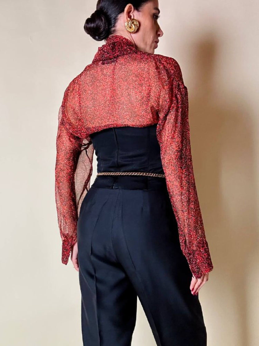 Blusa rossa in chiffon micro fantasia “Yves Saint Laurent”