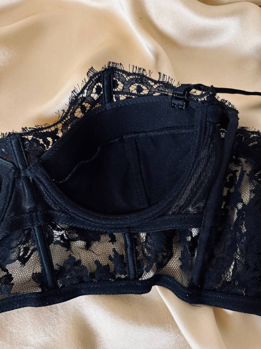 Top in pizzo e raso nero “La Perla”