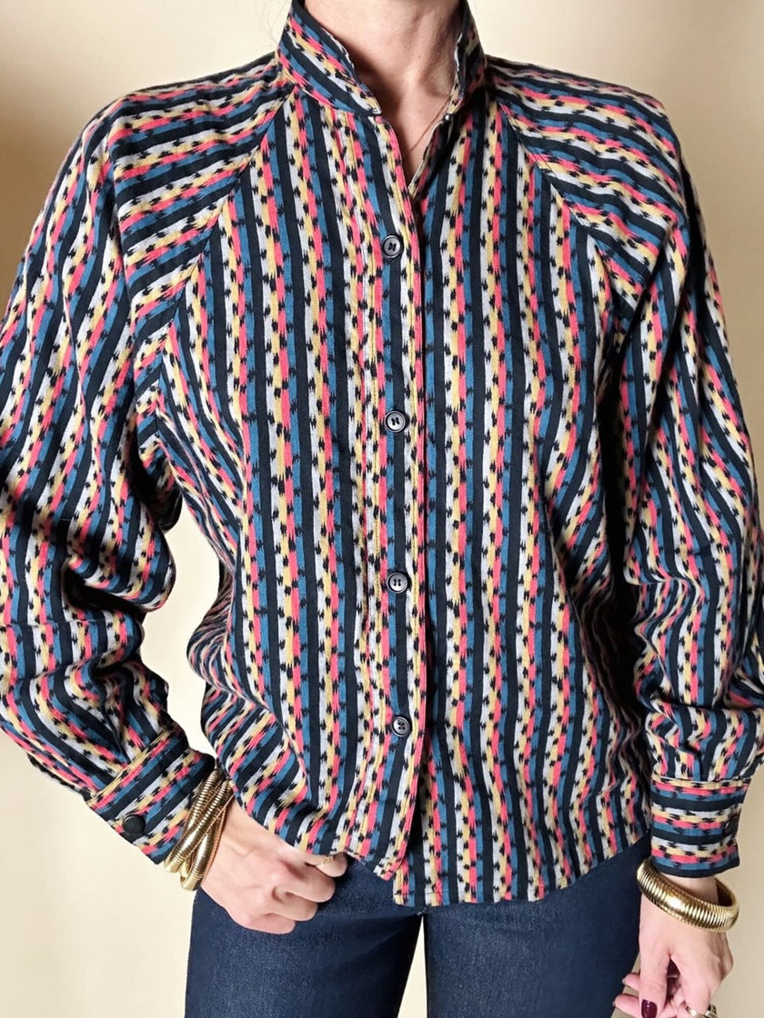 Vintage Yves Saint Laurent Hemd aus Baumwolle mit buntem Mikro-Muster