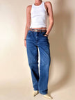 Jeans Yves Saint Laurent Vintage Boy-Friend in Denim Blu Scuro Slavato
