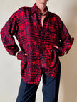 Camicia rossa e nera fantasia etnica in seta thai