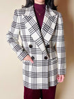 Blazer vintage Gai Mattiolo doppiopetto in lana panna con fantasia principe di Galles testa di moro