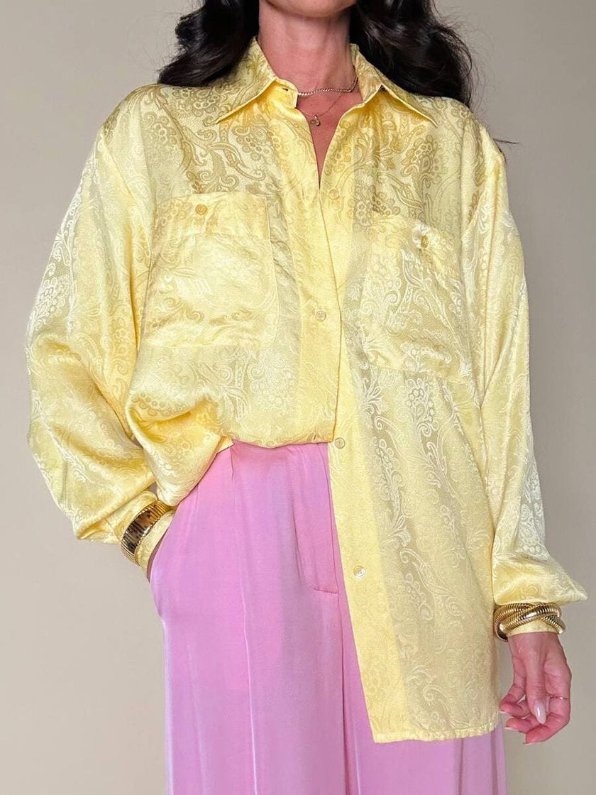 Camicia oversize in seta Jacquard giallo pastello “È Seta”