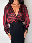 Camicia vintage in tessuto dévoré a righe bordeaux e nero