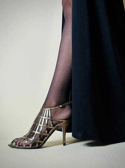 Sandali a gabbia in laminato bronzo “Yves Saint Laurent”