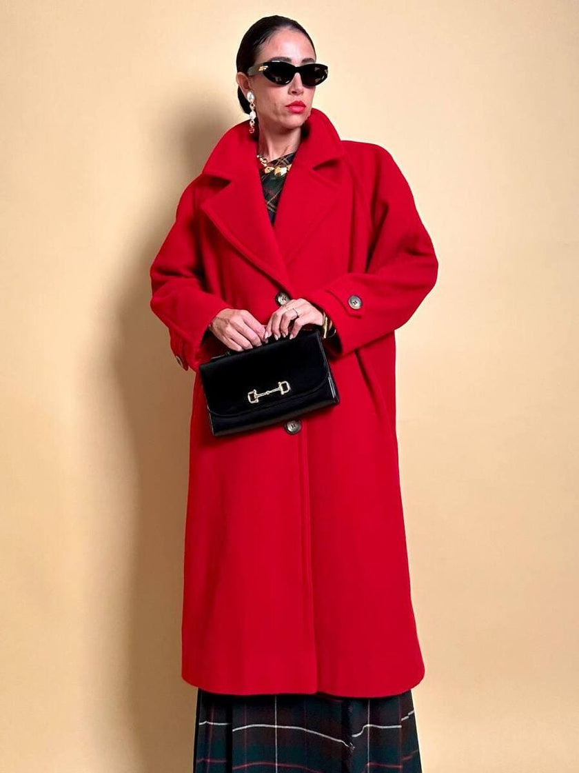 Cappotto in drap di lana rosso vivo