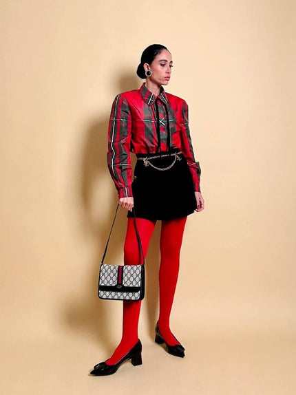 Camicia in taffetà di seta fantasia tartan 