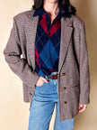 Cintura vintage Yves Saint Laurent double face blu navy e bordeaux con fibbia smaltata con logo YSL
