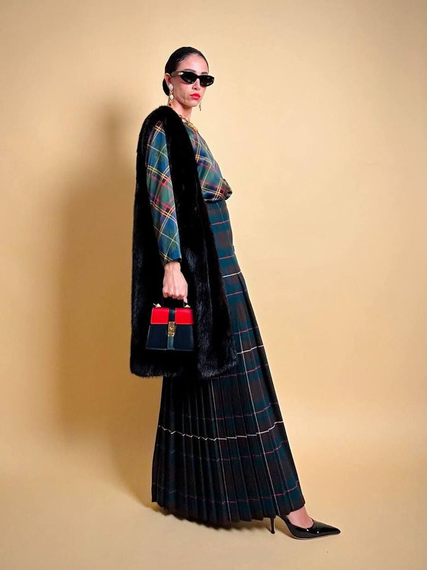 Blusa in raso di seta tartan 