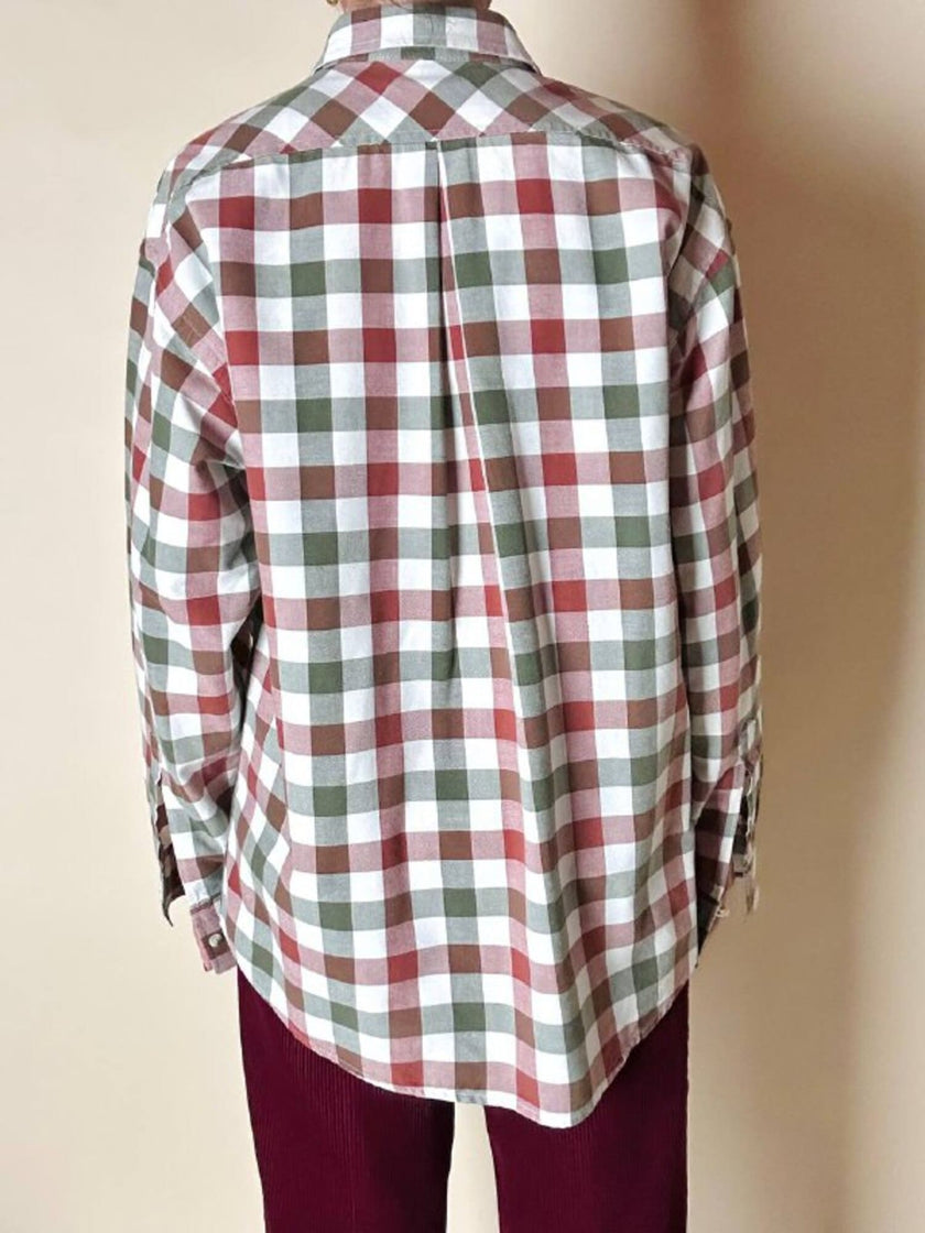Camicia Yves Saint Laurent in cotone a quadri nei toni del bianco verde oliva e rosso mattone