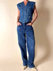 Jeans Yves Saint Laurent Vintage Boy-Friend in Denim Blu Scuro Slavato
