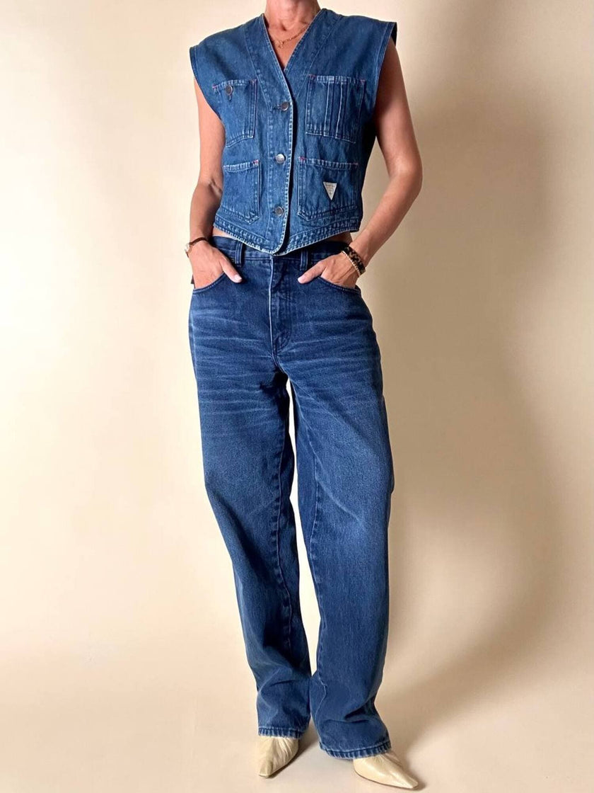 Jeans Yves Saint Laurent Vintage Boy-Friend in Denim Blu Scuro Slavato