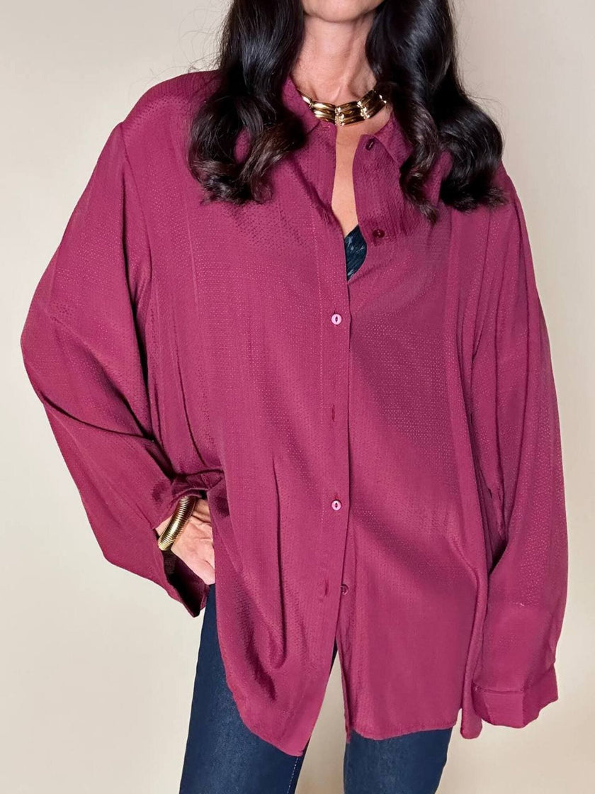 Camicia oversize Fuoriskema in viscosa jacquard color vinaccia