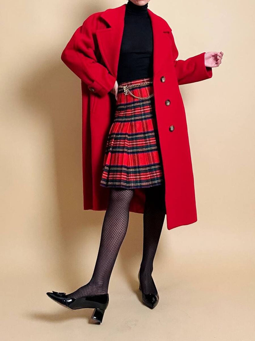 Minigonna a pieghe in lana e cachemire fantasia tartan