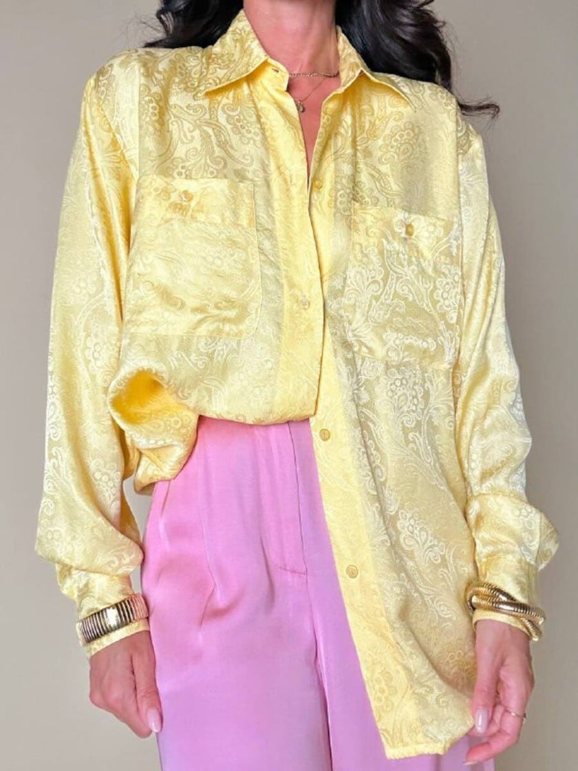 Camicia oversize in seta Jacquard giallo pastello “È Seta”