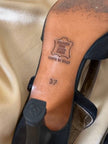 Sandali neri in pelle e raso con fiocco “Yves Saint Laurent”