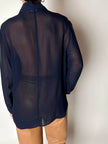 Camicia vintage Fendi Jeans blu navy con dettagli in crepe chiffon e bottoni in madreperla
