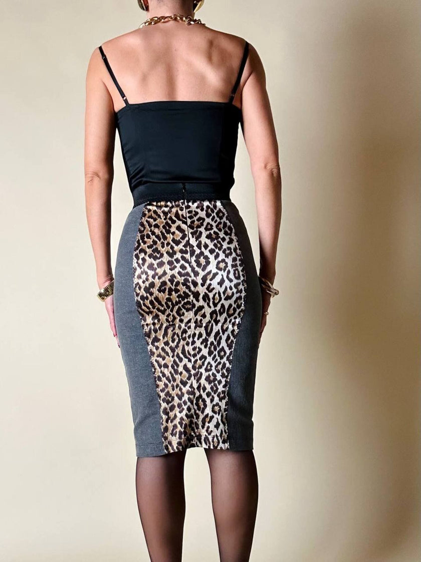 Longuette leopardata con riporti in tela grigia “D&G”