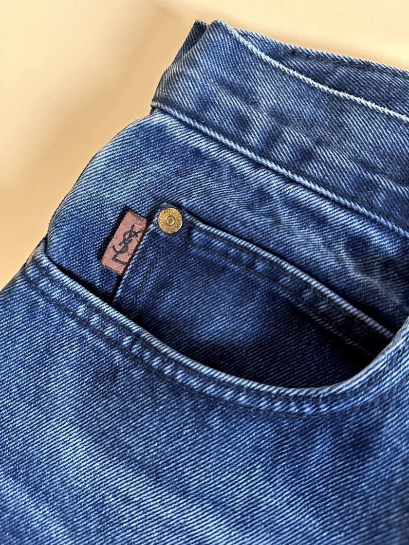 Jeans Yves Saint Laurent Vintage Boy-Friend in Denim Blu Scuro Slavato