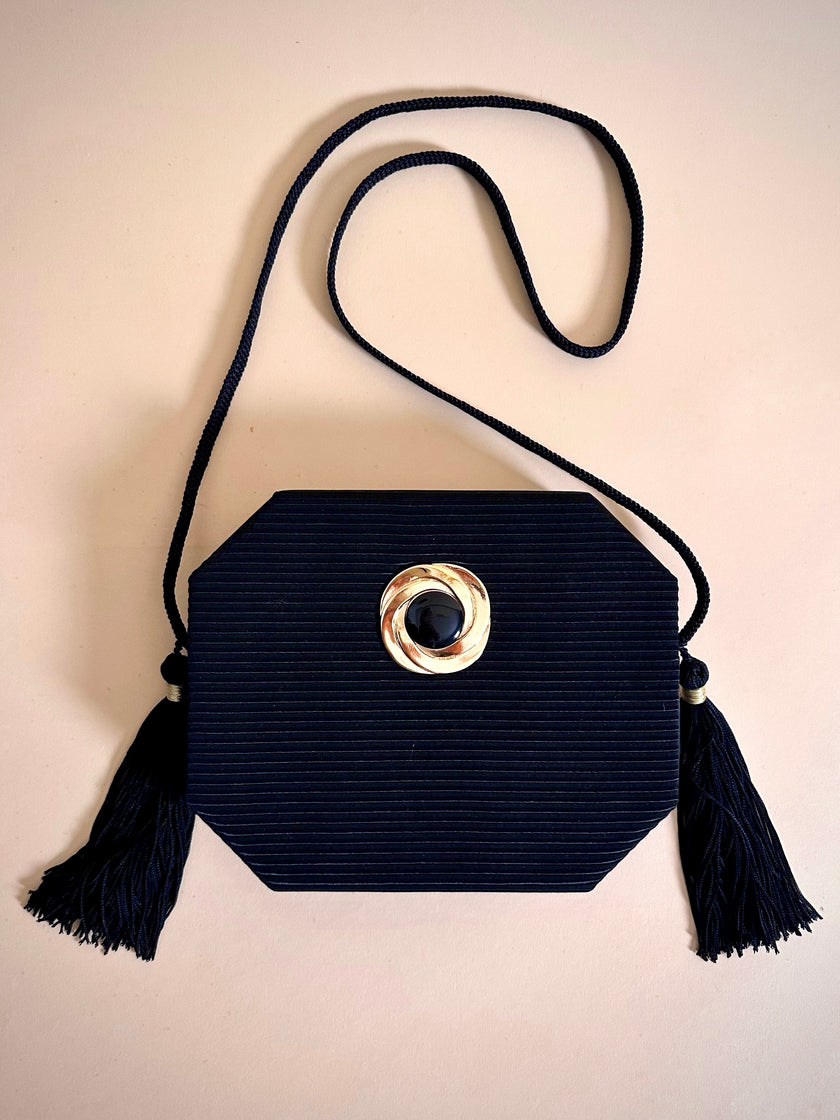 Sac octogonal en satin et tissu gros-grain « Lanvin »