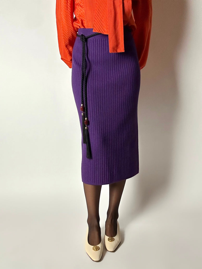Gonna longuette Letizia De Meo in maglia viola a coste