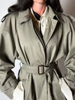 Vintage Aquascutum trench coat in khaki green gabardine with matching belt