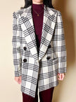 Blazer vintage Gai Mattiolo doppiopetto in lana panna con fantasia principe di Galles testa di moro