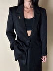 Blazer vintage State of Claude Montana in tessuto jacquard nero bacchettato