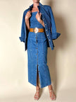 Giacca Christian Lacroix in denim modello sciancrato con lavorazione a nervature
