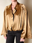 Blusa vintage Baila in seta bronzo con dettaglio gioiello nei polsi