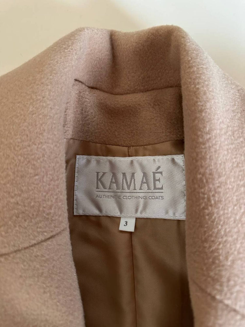Cappotto vintage Kamaé modello vestaglia in lana e cachemire cammello chiaro