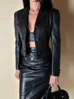 Blazer cropped Gianni Versace vintage in pelle nera con bottoni medusa