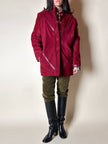 Giacca in suede borgogna con riporti in pelle e con interno in lana mélange in tinta