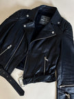 Giacca Biker vintage in pelle nera Brooklyn Bridge Factory