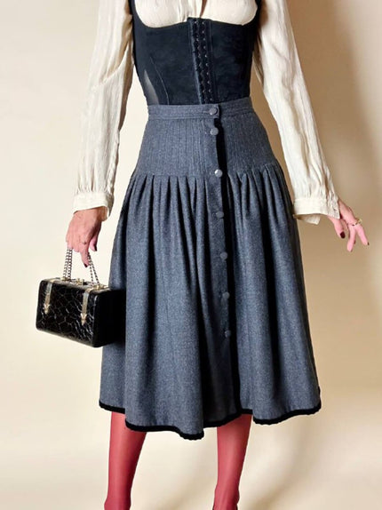 Gonna Fit and Flare Valentino Miss V in lana grigio antracite e velluto nero
